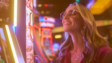 woman playing on a slot machine